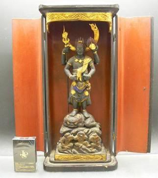 Original Japanese koshin house shrine with Shoumen Kongou and the three monkeys that hear, see and speak no evil